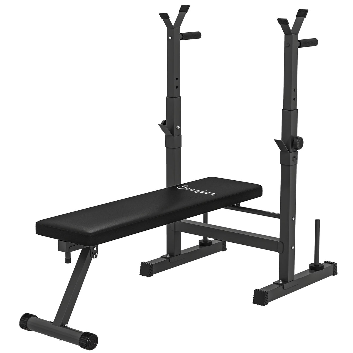 Adjustable Weight Bench, Foldable Bench Press with Barbell Rack and Dip Station for Home Gym, Strength Training Multiuse Workout Bench, Black