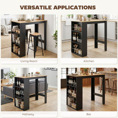 Bar Table Counter Height Dining Table with 3 Storage Shelves for Kitchen, Dining Room, Living Room, Natural