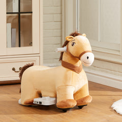 6V Battery Powered Kids Ride on Animal Toy, Electric Ride on Horse with Music Forward, Brown