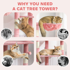 94"-102" Huge Cat Tree Ceiling High Cat Condo Scratching Post Activity Center Multi-Level Play House Light Grey