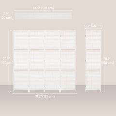 4 Panel Room Divider with Shelves, 6 FT Freestanding Folding Privacy Screen, Partition Wall Divider for Bedroom, White