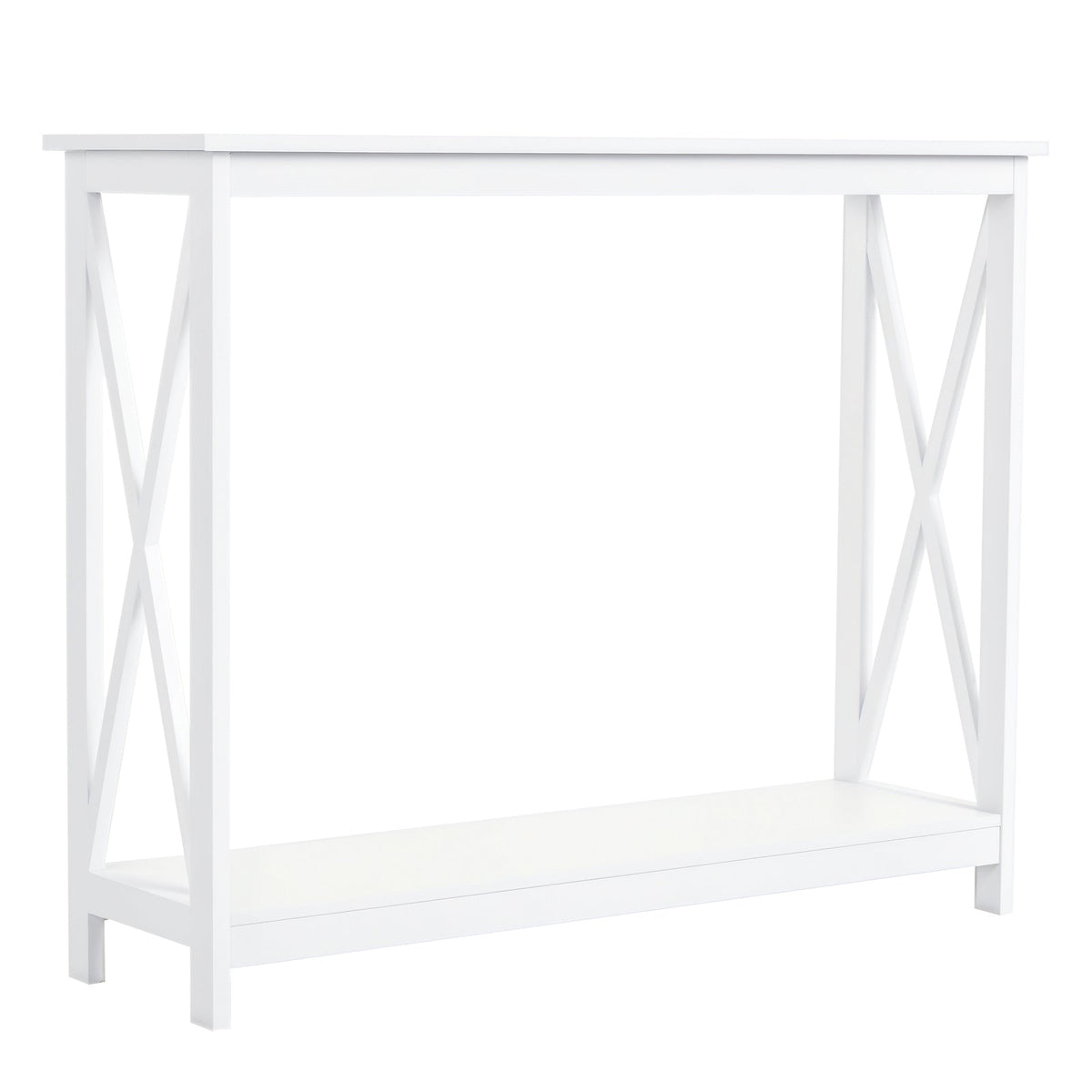 40" Console Table, 2 Tier X-Design Narrow Entryway Table with Storage Shelf for Behind Couch, Living Room, Hallway, White