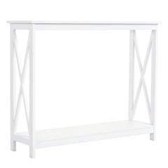 40" Console Table, 2 Tier X-Design Narrow Entryway Table with Storage Shelf for Behind Couch, Living Room, Hallway, White