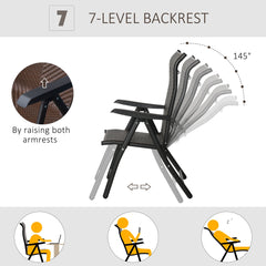 Rattan Reclining Folding Chair, Outdoor Wicker Portable Recliner with 7 Adjustable Backrest Position for Garden, Balcony, Patio, Brown