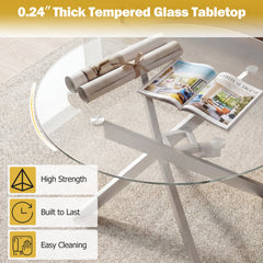 Glass Coffee Table Round Clear Center Table with Tempered Glass Top-Silver