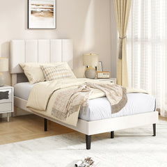 Twin Upholstered Platform Bed with 3 Height Adjustable Vertical Channel Headboard