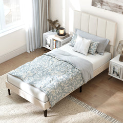 Twin Upholstered Platform Bed with 3 Height Adjustable Vertical Channel Headboard