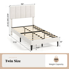 Twin Upholstered Platform Bed with 3 Height Adjustable Vertical Channel Headboard