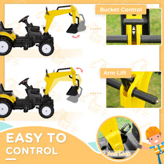 Ride on Tractor for Kids, Pedal Excavator Ride on Toy with Controllable Front Bucket for 3 Years Old, Yellow