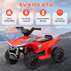 Kids ATV, 6V Battery Powered Electric Vehicle with Headlights, Music, Forward/Reverse Switch for 18-36 Months, Red