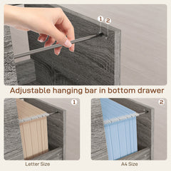 Mobile Printer Stand with Charging Station USB Ports Locking Filing Cabinet for A4 Letter Size Grey