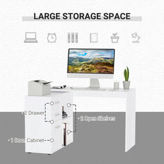 L-Shaped Corner Straight Writing Desk with Storage Shelf, Drawer, Home Office PC Table Computer Workstation, Black