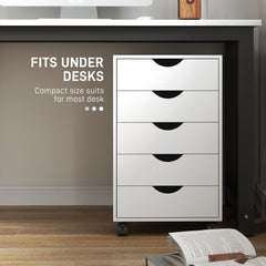 File Cabinet with 5 Drawer Wheels, 15.7" x 15.7" x 26.4", Black