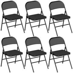 Set of 6 Metal Foldable Chairs, PU Leather Padded Folding Chairs with Cushion Seat and Open Back for Indoor, Black