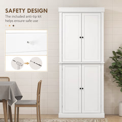 72.5" Freestanding Kitchen Pantry Cabinet with 4 Doors, White