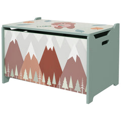 Toy Box, Kids Storage Chest with Lid, Safety Hinges and Groove Handles, Toy Storage Organizer with Mountain Pattern for Boys, Girls, Green
