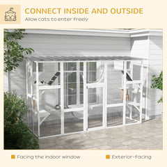 Large Outdoor Catio with Condos, Platforms, Doors, Ladders, Weather-Resistant Roof, Grey