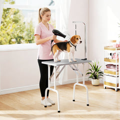 Foldable Pet Grooming Table for Dogs Cats with Adjustable Arm, Non-slip Surface, Black