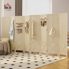 4.7' 3 Panel Wooden Room Divider with Pegboard Display, Folding Privacy Screen for Home Office, Natural