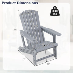 HDPE Adirondack Chair with Cup Holder and Wood-Like Texture High Back for Garden-Gray