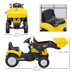Ride on Tractor for Kids, Pedal Construction Car with Front Loader Digger for 3 Years Old, Yellow