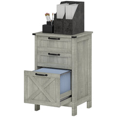 Vertical Filing Cabinet with 3 Drawers, Rustic Farmhouse Office Storage Cabinet for A4, Letter Size, Grey Wash
