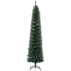 6FT Artificial Snow Dipped Christmas Tree Xmas Pencil Tree Holiday Home Indoor Decoration with Foldable Black Stand, Green