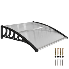 Awning Door Canopy, 40.6" x 38" Polycarbonate Front Door Outdoor Patio Cover with Hollow Sheet for UV Protection, Brown