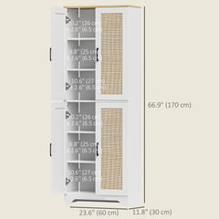 67" Tall Kitchen Pantry, Freestanding Kitchen Storage Cabinet with 4 Rattan Doors and Adjustable Shelves, Oak