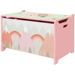 Toy Box, Kids Storage Chest with Lid, Safety Hinges and Groove Handles, Toy Storage Organizer with Mountain Pattern for Boys, Girls, Green