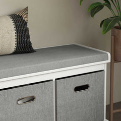 Shoe Storage Bench with Seat, Entryway Bench Seat with Cushion, 3 Fabric Drawers for Hallway, Dark Grey