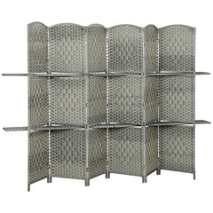 6 FT Privacy Screen, 4 Panel Room Divider with Shelves for Living Room Bedroom Home Office, Grey