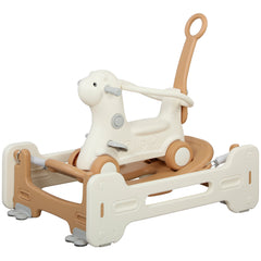 5 in 1 Rocking Horse for Toddlers 1-6 Years with Balance Board, Push Handle, 4 Smooth Wheels, Brown