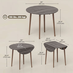 Folding Dining Table, Round Drop Leaf Kitchen Table for Small Spaces with Wood Legs, Oak