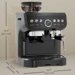 Espresso Machine, 15 Bar Barista Coffee Maker with Milk Frother, Fast Heating, Grinder for Espresso, Latte, Cappuccino