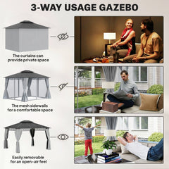 10' x 10' Outdoor Hardtop Gazebo Canopy w/ Double PC Roof, Steel Frame, Nettings, Curtains for Garden Lawn Deck, Black