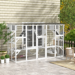 Large Outdoor Catio with Condos, Platforms, Doors, Ladders, Weather-Resistant Roof, Grey