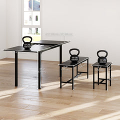 Extendable Dining Table Set, 5-Piece Dining Set for 4-6 with 2 Benches and 2 Stools for Small Spaces, Black