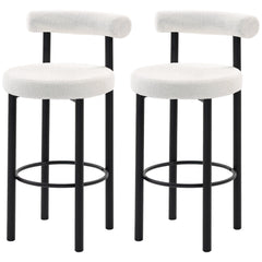 Bar Stools Set of 2, Sherpa Upholstered Barstools with Backrest, Bar Height Stools with Footrest for Kitchen Island
