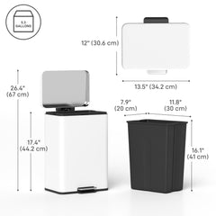 Garbage Bin, Soft-Close Trash Can with Foot Pedal, 5 Gallon (20 L) Garbage Can with Removable Inner Bucket, Matte Black
