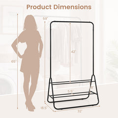 Heavy Duty Clothes Rack with Hanging Rod and Storage Shelves-Black