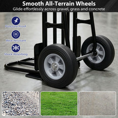Heavy Duty Hand Truck Dolly with Dual Foldable Nose Plates-Black