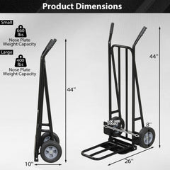 Heavy Duty Hand Truck Dolly with Dual Foldable Nose Plates-Black
