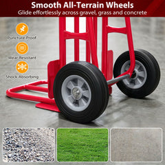 Heavy Duty Hand Truck Dolly with Dual Foldable Nose Plates-Red