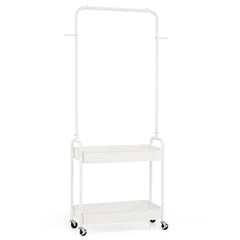 Heavy-Duty Laundry Cart with Hanging Rod and 2 Storage Baskets for Bedroom-White