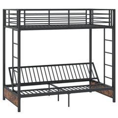 Heavy Duty Metal Bunk Bed Frame with Headboard and Footboard-Rustic Brown