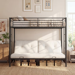 Heavy Duty Metal Bunk Bed Frame with Headboard and Footboard-Rustic Brown