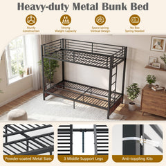Heavy Duty Metal Bunk Bed Frame with Headboard and Footboard-Rustic Brown