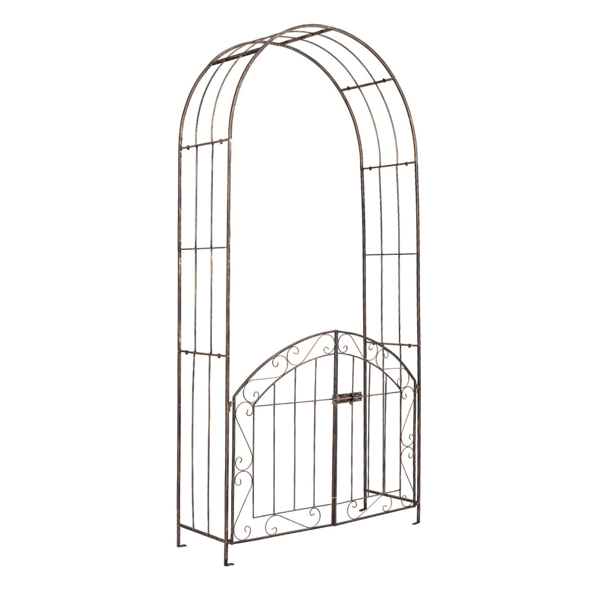Heavy-Duty Metal Garden Arch with Gate and Safety Latch-Bronze