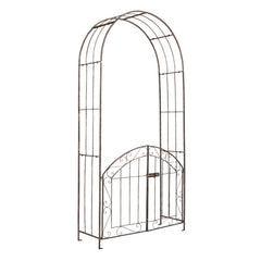 Heavy-Duty Metal Garden Arch with Gate and Safety Latch-Bronze